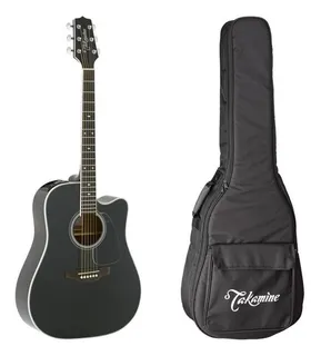 Guitarra folk de acero negro brillante Takamine GD34ce con funda