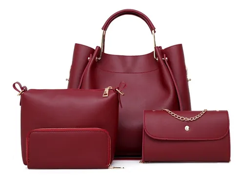 comprar Set Bolsos Carteras Mujer 4 Piezas Mod Dama Inglesa, Granate