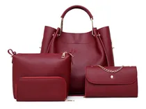 Comprar Set Bolsos Carteras Mujer 4 Piezas Mod Dama Inglesa, Granate