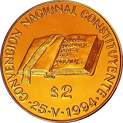 Argentina 2 Pesos Convención Constituyente 1994 Con Oro 24k 