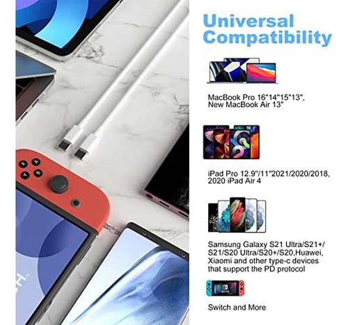 Paquete De 2 Cables De Carga Usb C A Usb C De 10 Pies Y 100