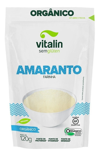 Farinha Amaranto Sem Glúten Vegano Orgânico Vitalin 120 Grs