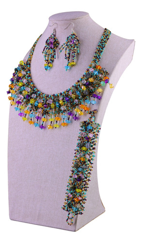 Set Collar Mujer Cristales De Colores Gargantilla Artesanal