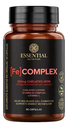 Fe Complex Ferro Mineral Quelado Cobre Essential Nutrition Fe Complex 90 Capsulas