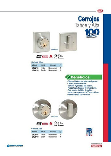 Cerrojo Sencillo Alta Níquel Satinado Lal4710 Lock Color Gris