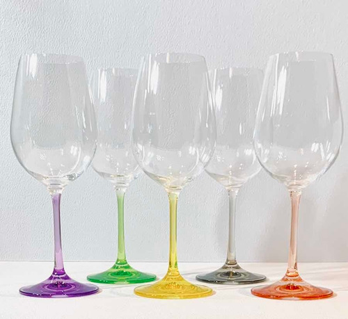 Imagen 4 de 7 de Copa Vino Cristal Bohemia Pie De Colores Setx6 Rainbow 350ml