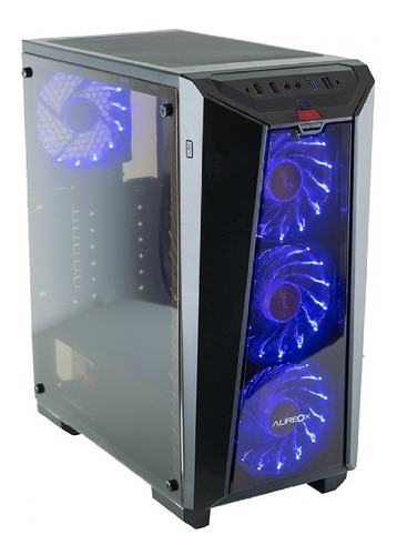 Gabinete Gamer Aureox Nereid Arx 320g 3 Coolers Luz Led Azul