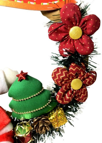 Enfeite Guirlanda Artesanal Feliz Natal Papai Noel Flores