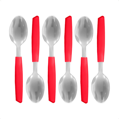 Jogo Com 6 Colheres De Chá Com Cabo Em Pvc Vermelho Em Aço Inoxidável