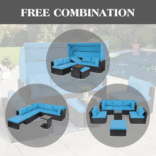 Juego De 7 Muebles Exterior Sofa Modular Toldo Azul Magic U