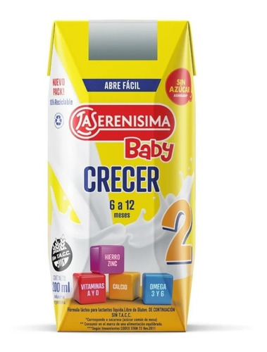 Leche La Serenisima Baby 2 Crecer Pack X 24 Bricks De 200ml