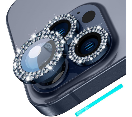 Protector De Lente iPhone 15 Pro Max Con Diamantes - Azul