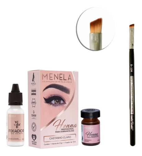 Rena Para Sobrancelhas Menela Com Fixador Bambu 15ml+ Pincel Cor Castanho Claro