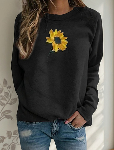 Blusa L For Mujer, Sudadera Con Estampado De Girasoles Nq9l