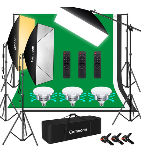 Kit De Iluminacion Softbox, Kit De Fotografia Camnoon Con 3