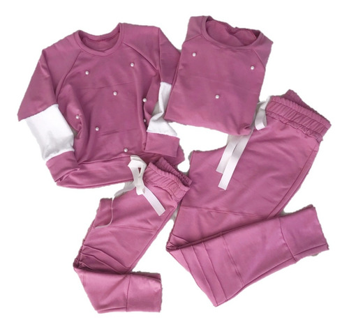 Conjunto Rosa Moletom Bordado Tal Mãe Tal Filha