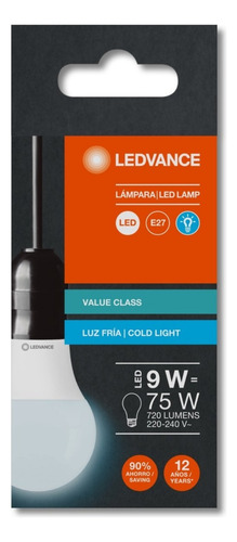 Caja X 20 Lámparas Led Value Classic A 9w Ledvance Osram Color de la luz Blanco frío