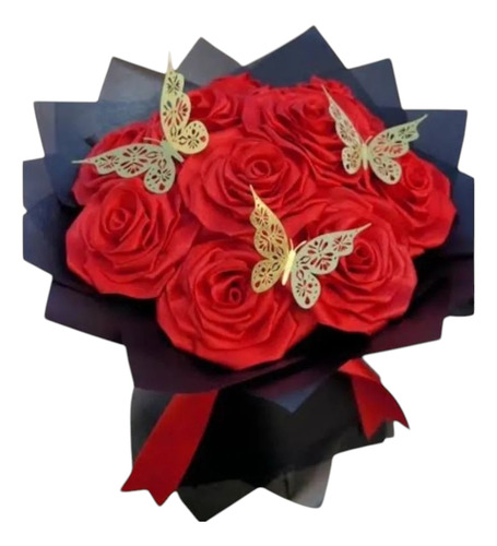 3 Ramo De Rosas Rojas De Liston Rojo