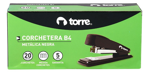 Corchetera B4 Negra Torre 20 Hojas 24/6 26/6 Color Negro