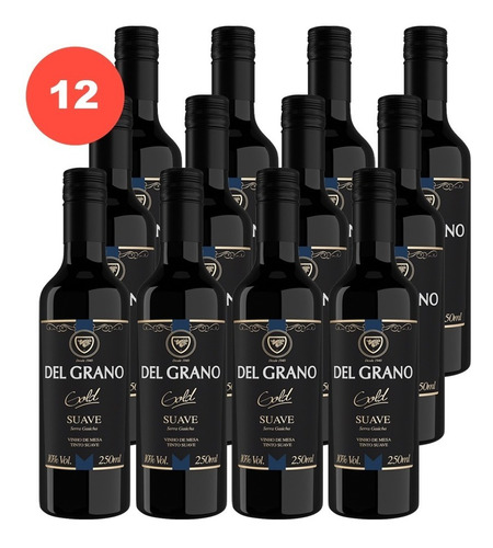 Mini Vinho Atacado Del Grano Tinto Suave Gold 250ml 12 Unid