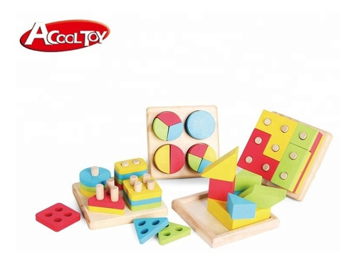 Imagen 2 de 10 de Acool Set X 4 Montessori Ensarte Encastre Evolutivos Ac7620