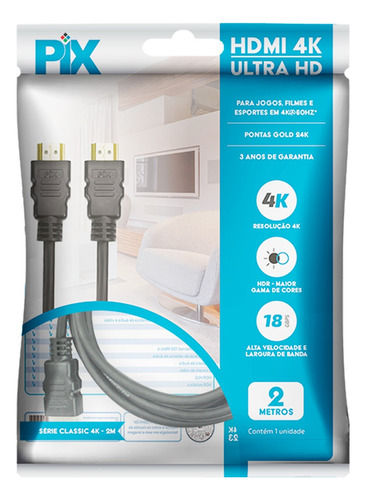 Cabo Hdmi 2.0 4k 3d Ultrahd 19 Pinos Chip 2 Metros Game Pc