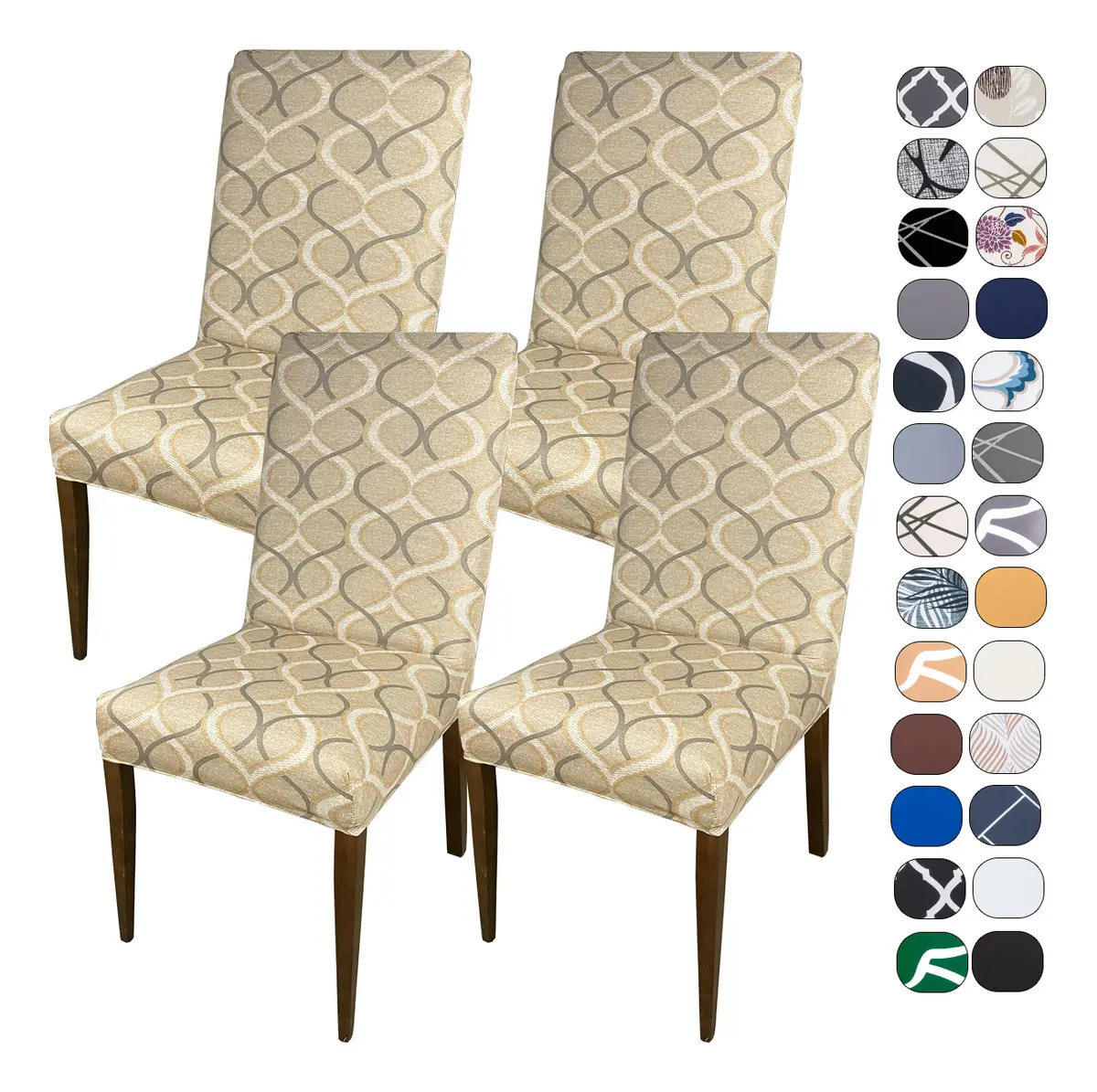 Kit 4 Capa Cadeira Jantar Tecido Mais Resistente Cor Espiral bege