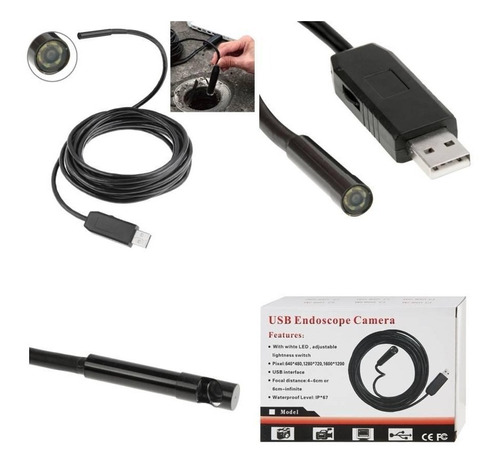 Endoscopio Mini Cámara De Inspección Usb Con Led 2m