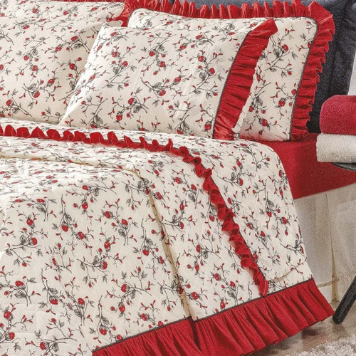 Jogo De Cama Casal Queen  Eleganty 4 Peças  180 Fios Floral Desenho Do Tecido Vermelho