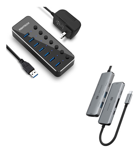 Rshtech Concentrador Usb 3.0 7 Puerto Adaptador Ca + C 1 8k