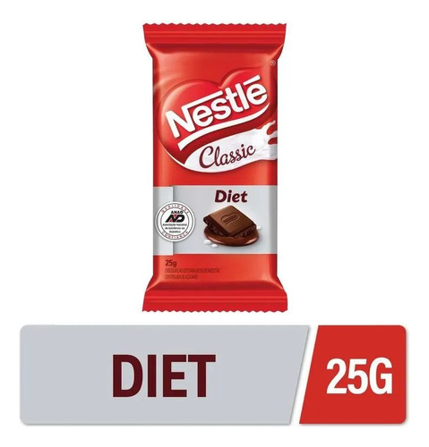 Chocolate Classic Ao Leite Diet Nestlé Com 22 Un De 25g