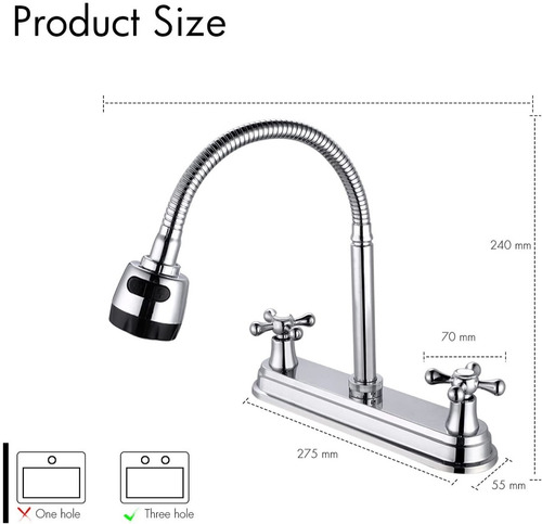 Imagen 8 de 10 de Mezcladora Para Fregadero Flexible Llave Cocina Cuerpo Latón