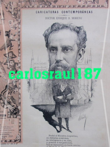 Revista 1891 Caricatura Enrique Moreno Guerrero Del Paraguay