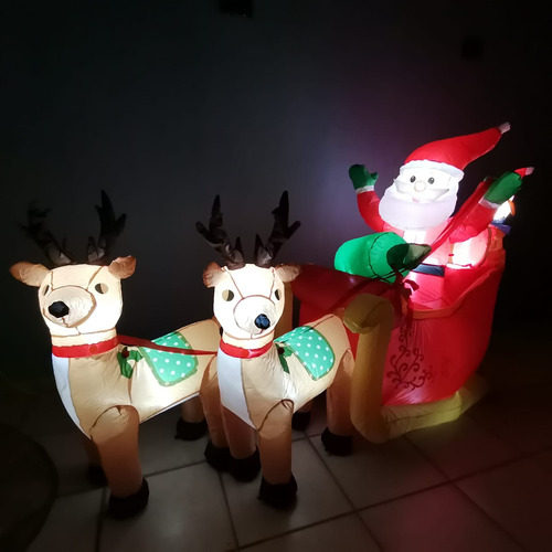 Inflable Santa En Trineo Y Oso Con Gorro Luz Led