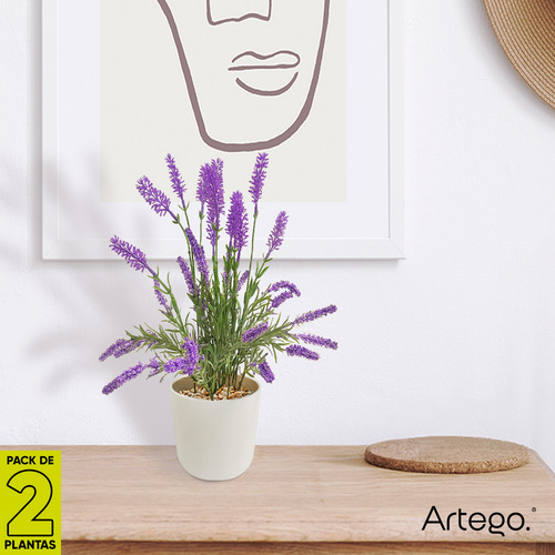 Planta Artificial Moderna Con Maceta Decorativa Real Style Lavanda Compacta Pack De 2 Unidades De 34cm De Alto Artego Para Hogar Sala Comercio Oficina