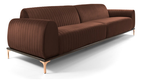 Sofá 210cm 3 Lugares Pés Rose Gold Molino Veludo Terra Cor Marrom Desenho do tecido Liso