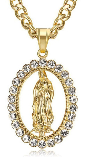 Colar Virgem Maria Folheado Ouro Pedras Zircônias Garantia