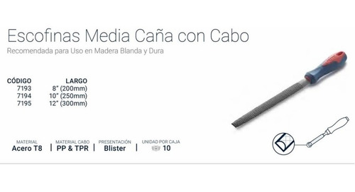 Imagen 3 de 5 de Escofina Madera Media Cana 12 PuLG Cabo Bremen 7195
