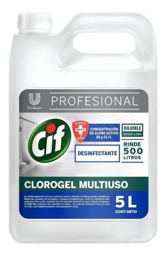 Cif Clorogel Desinfectante Multiuso X 5 Lts. Lavandina Gel