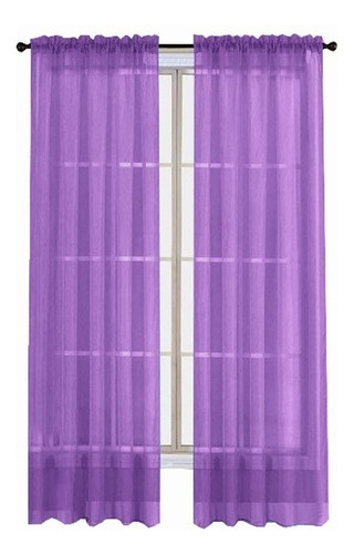 Cortina Traslucida 264cm Ancho X 160cm Largo En 2 Paneles Color Morado