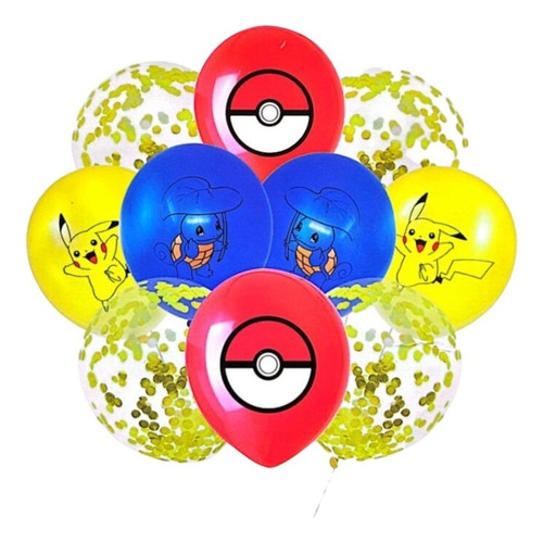 Set 10 Globos Latex Pokemon Pikachu Confetti
