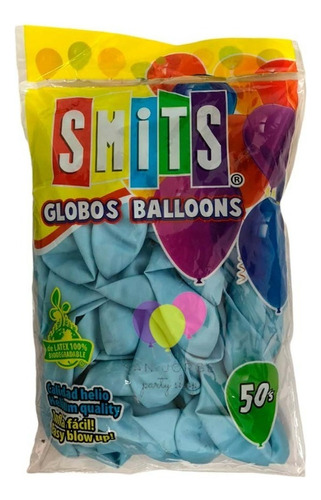Globos Smits #9 C/50 Pastel O Neon Colores Smi1x1 Color Azul Bebé Pastel