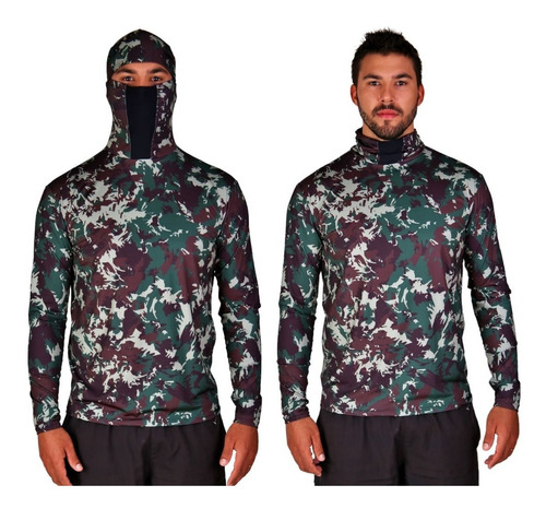 Camiseta Ninja Camuflada C/ Capuz  Uv50+ Para Pesca Airsoft 