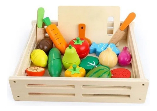 Set Corta Frutas Y Verduras Madera Con Iman Juego 17 Piezas