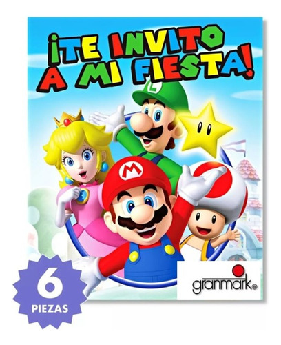 Paquete De 6 Invitaciones Fiesta Super Mario Original