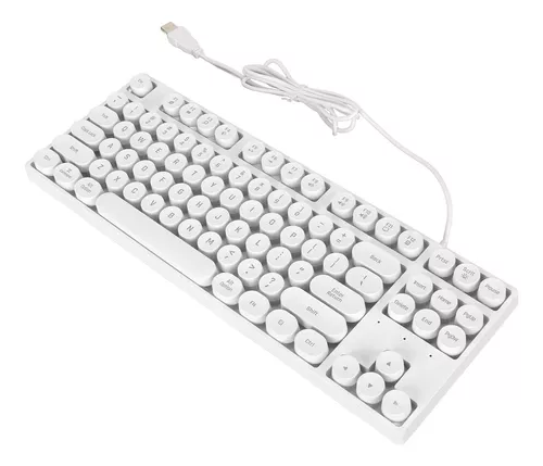 Teclado Mecânico de 87 Teclas, Teclado Redondo de Toque USB Com  Retroiluminação Colorida, Teclado Ergonômico para Jogos de Digitação  Precisa, para PC de Mesa (Branco)