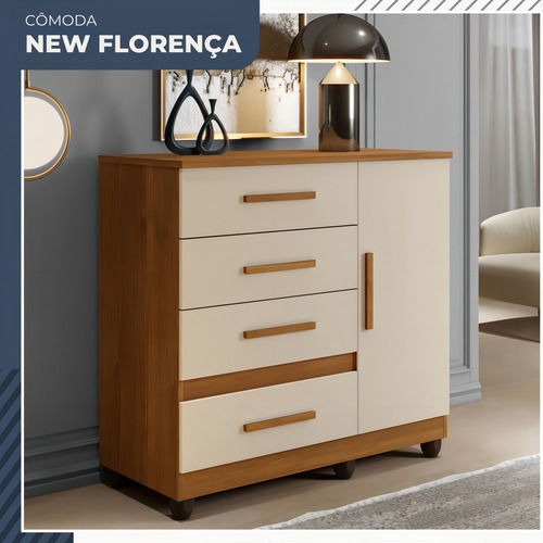 Cômoda Florença 1 Porta 4 Gavetas Benetil Cinamomo Off White