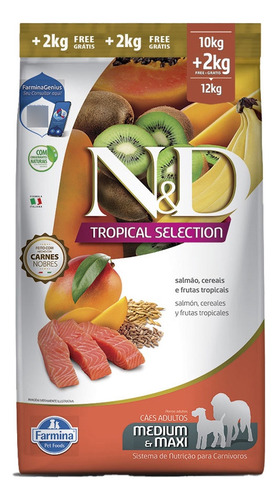 Ração N&d Tropical Selection Cães Ad Médio/max Salmão 12kg