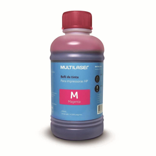 Refil De Tinta Para Cartucho Impressoras Hp 250ml Magenta