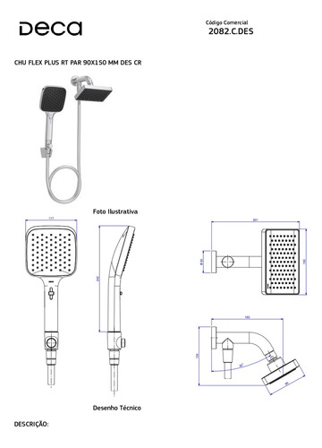 Chuveiro Deca Flex Desviador Retangular Cromado 2082.c.des